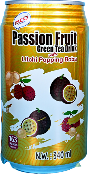 Grüner Tee Getränk Passionfrucht und Litschi Boba - Rico - 340 ml